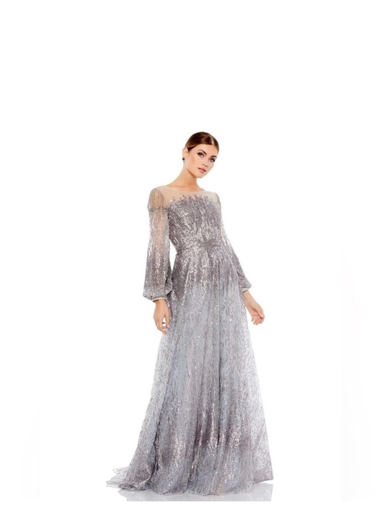Mac Duggal Dresses & Skirts - Mac Duggal Silver Sequin Maxi Gown with Sheer Yoke